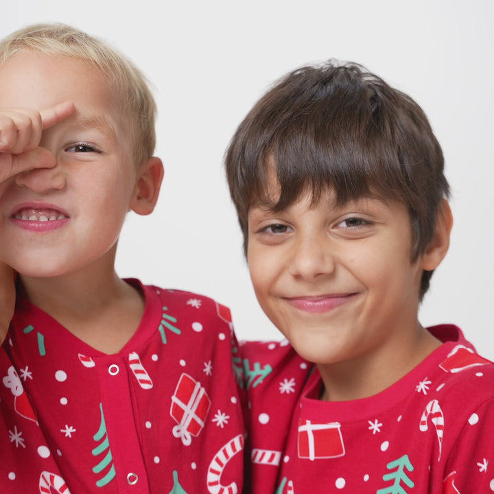 Kids' Red Christmas Pattern Overall Christmas Pyjamas