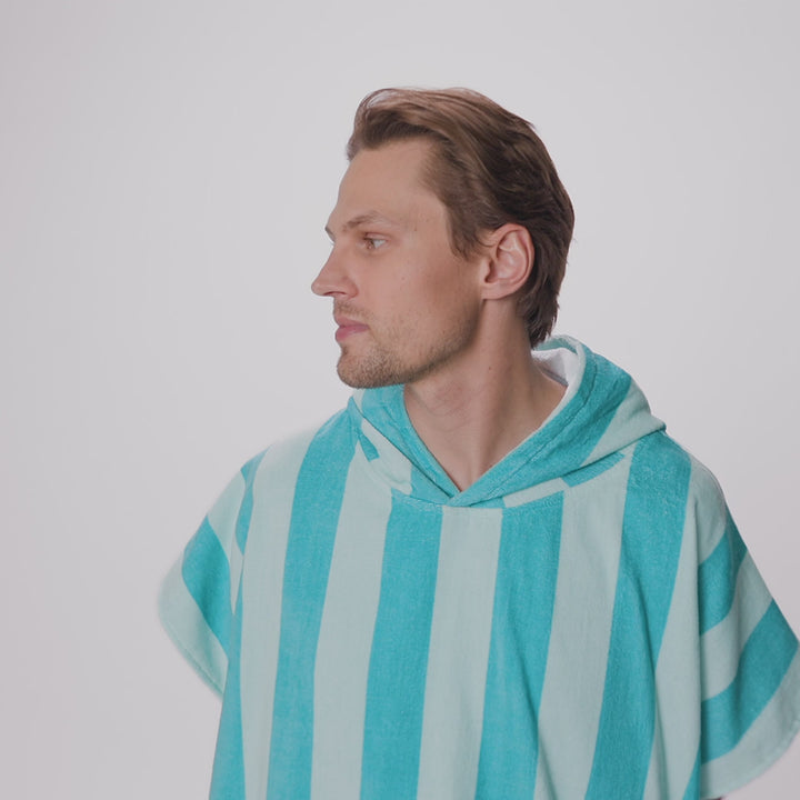 Coral Striped Towel Poncho