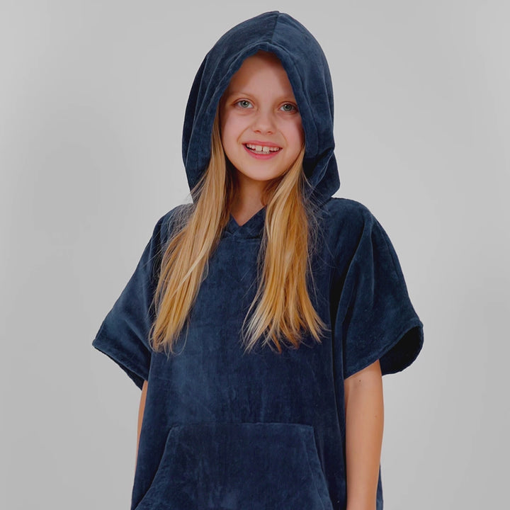 Kids' Navy Towel Poncho