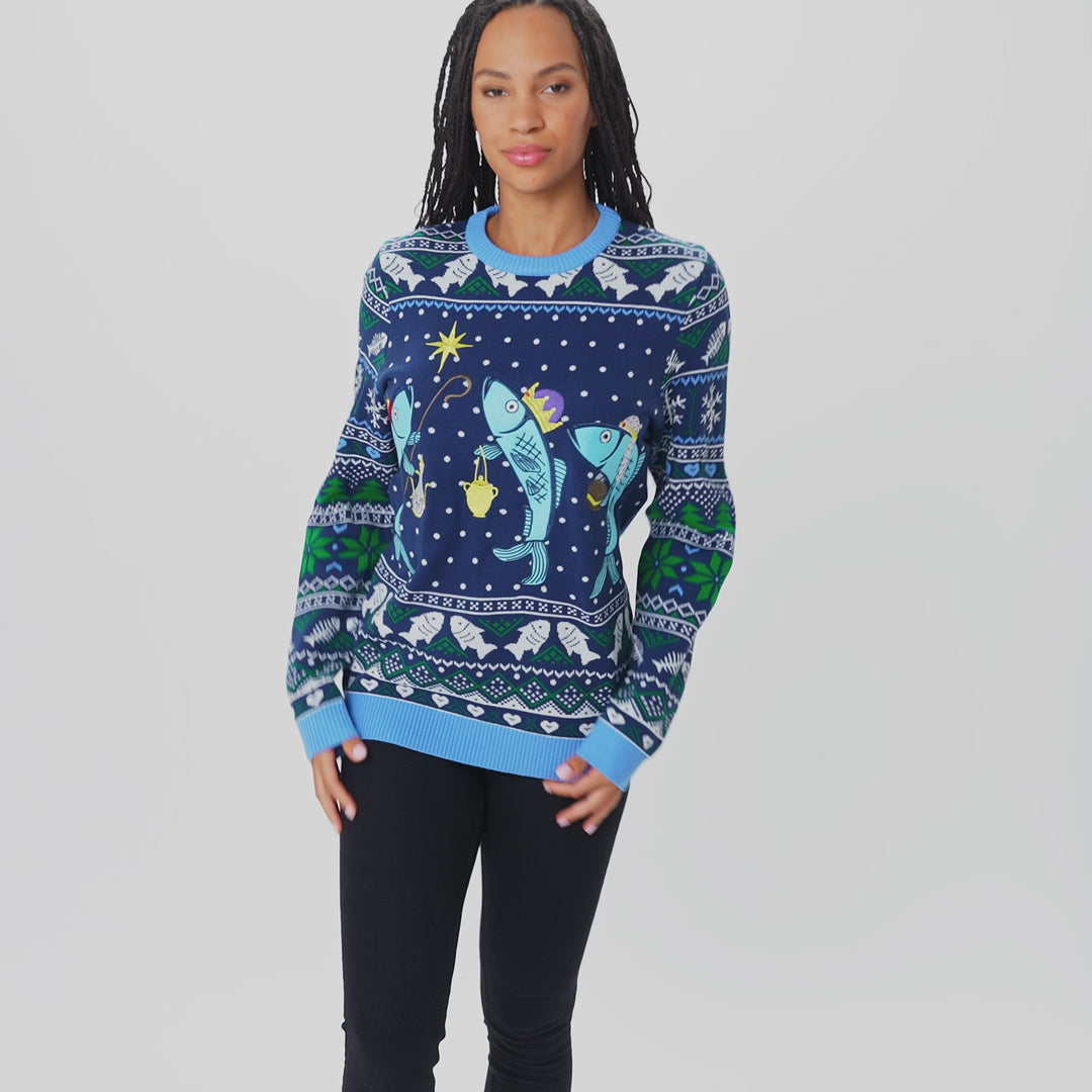 Women's Three Wise Fish Christmas Sweater