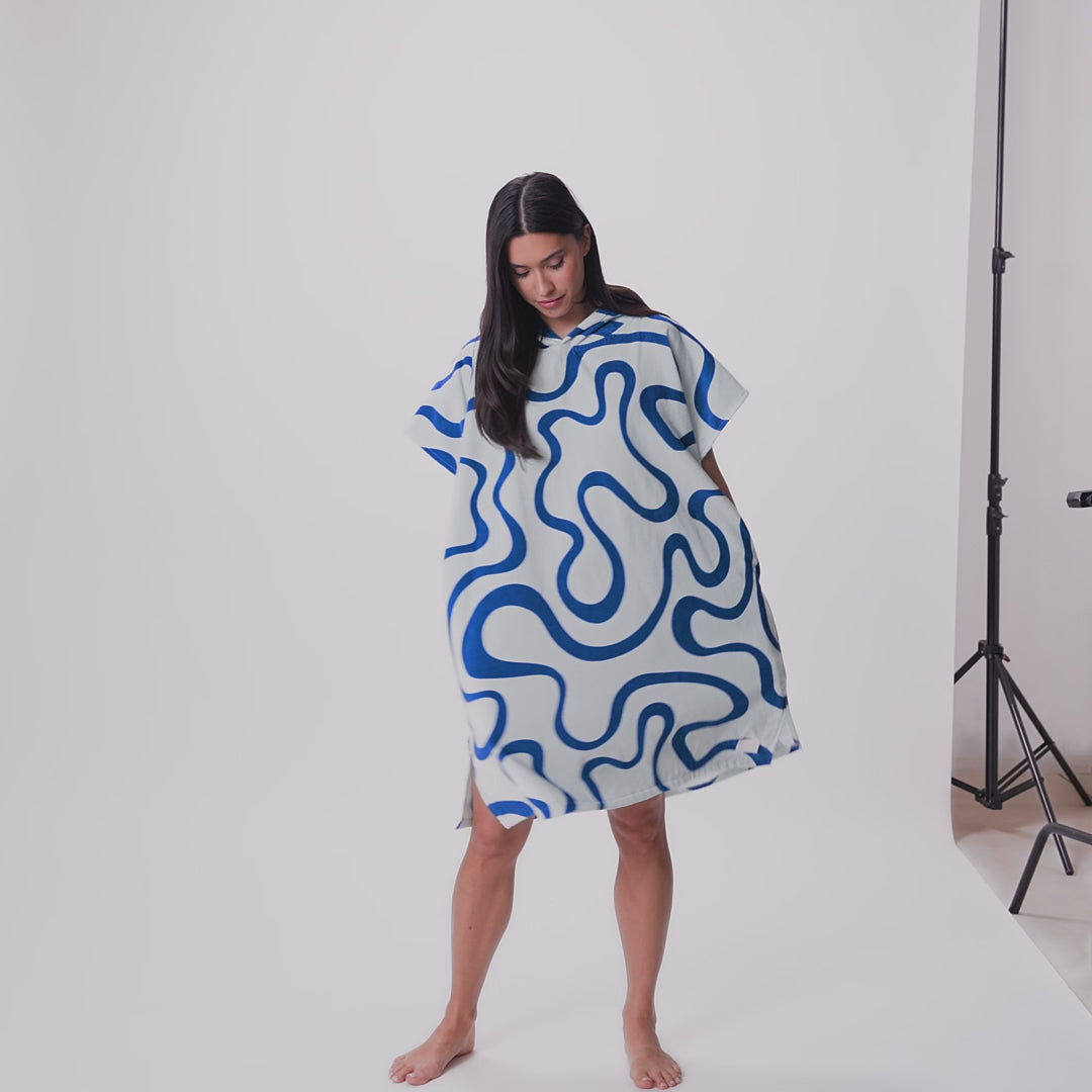 Blue Wavy Towel Poncho