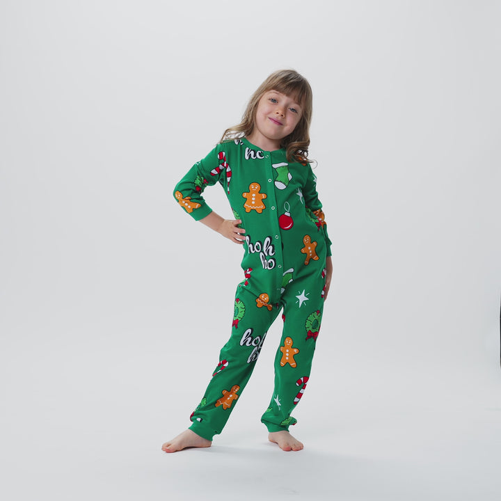 Kids' Green Hohoho Overall Christmas Pyjamas