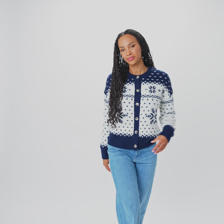 Women's Blue Christmas Cardigan