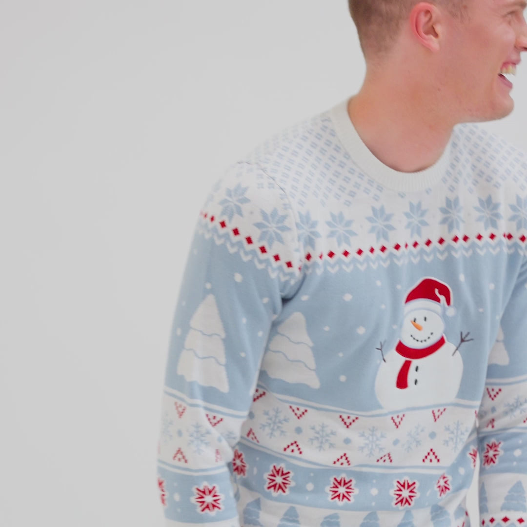 Men's Striped Snowman Christmas Sweater