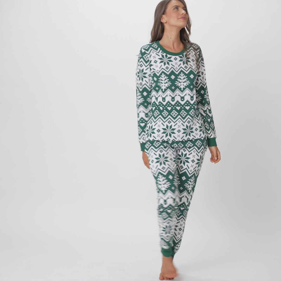 Women's Green Christmas Knit Christmas Pyjamas