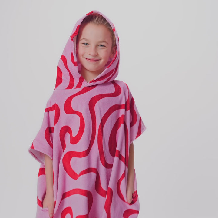 Kids' Pink Wavy Towel Poncho