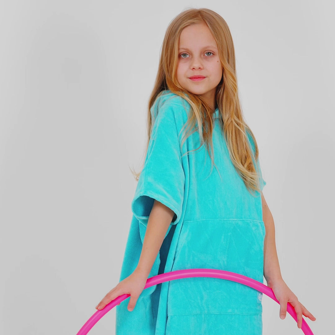 Kids' Coral Blue Towel Poncho