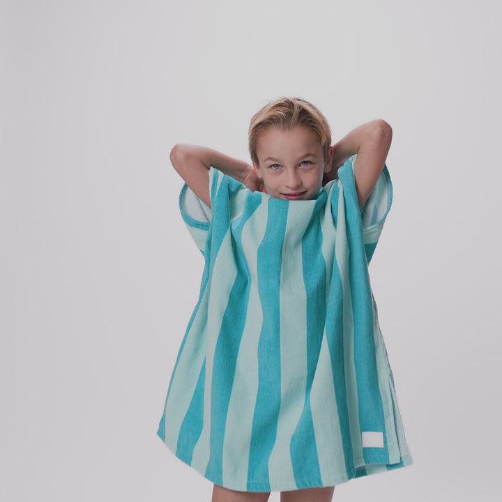 Kids' Coral Striped Towel Poncho