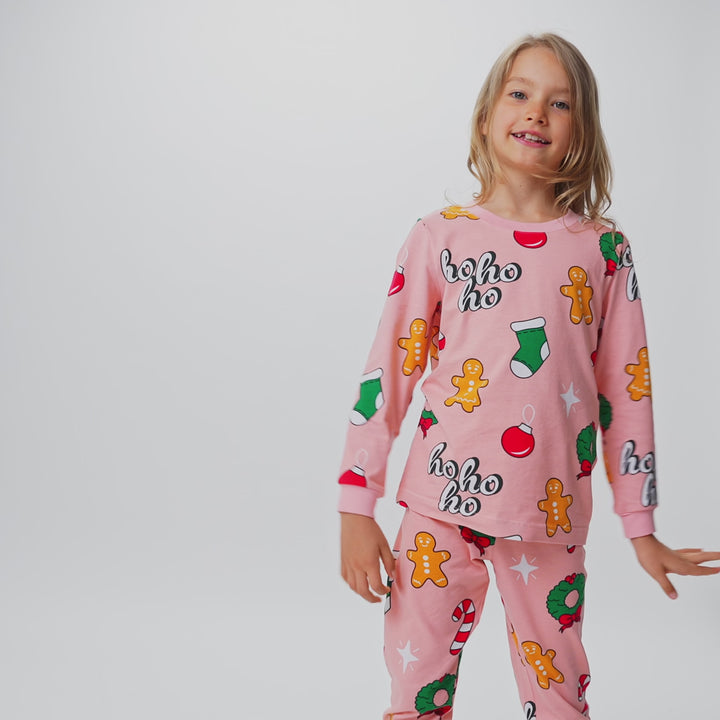 Kids' Pink Hohoho Christmas Pyjamas