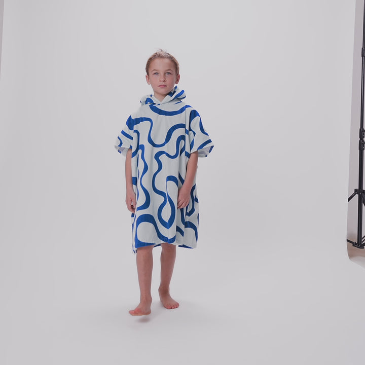 Kids' Blue Wavy Towel Poncho