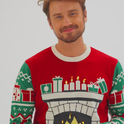 Men's Fireplace Christmas Sweater