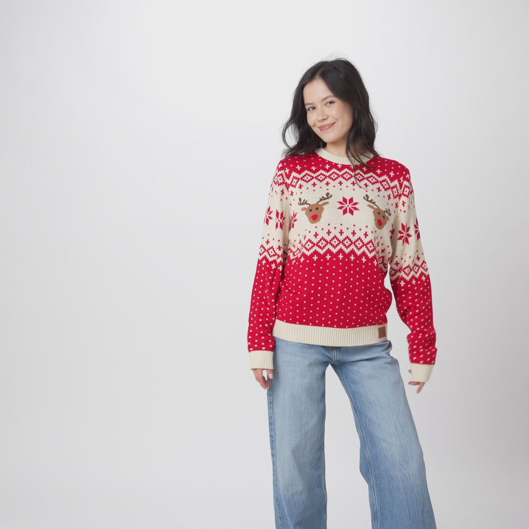 Women's Retro Reindeer Red Christmas Sweater