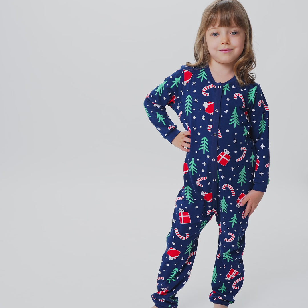 Kids' Blue Christmas Pattern Overall Christmas Pyjamas