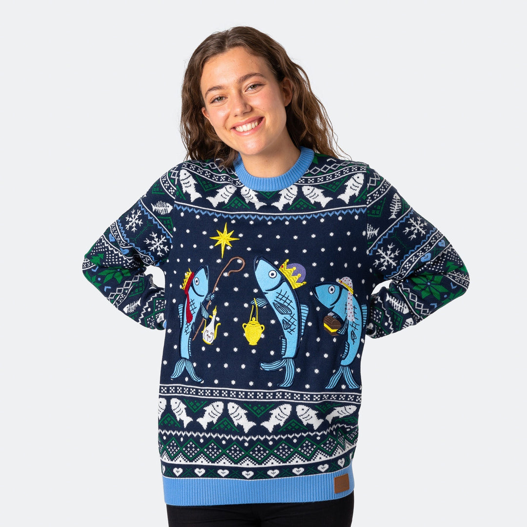 Women's Three Wise Fish Christmas Sweater