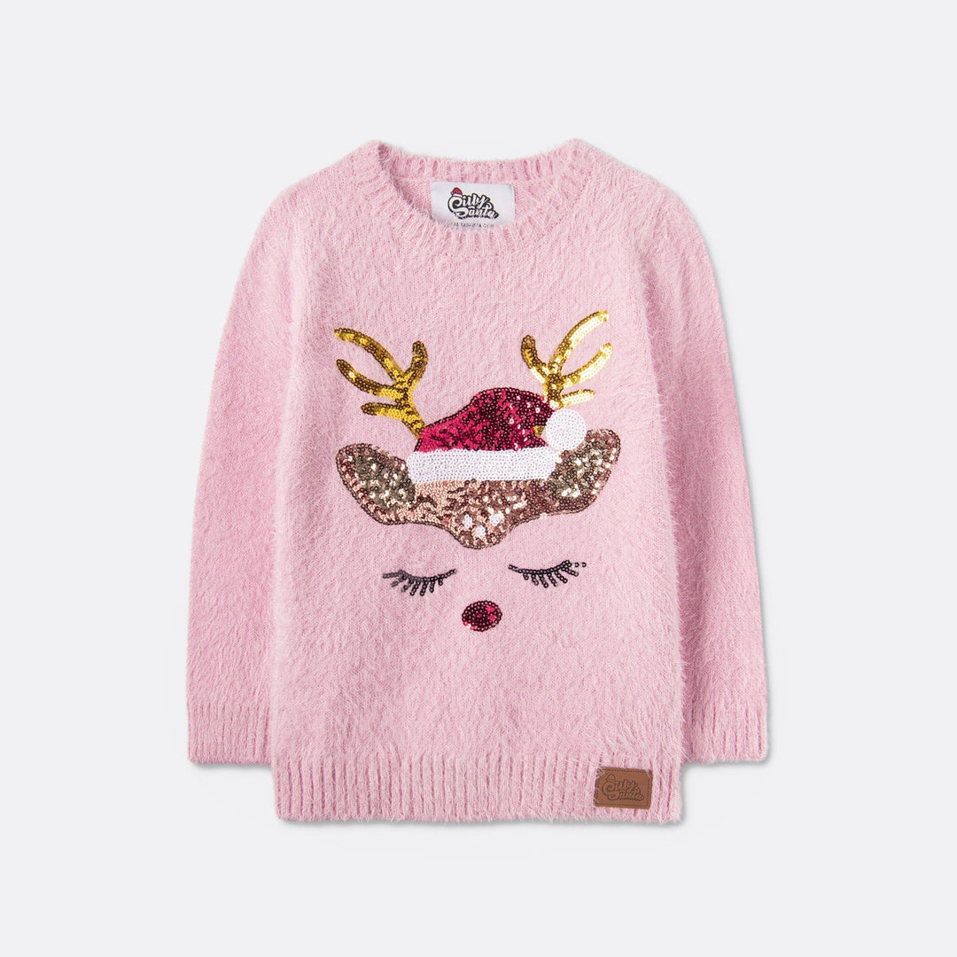 Kids' Glitter Reindeer Christmas Sweater