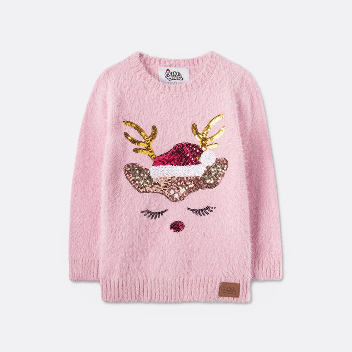 Kids' Glitter Reindeer Christmas Sweater