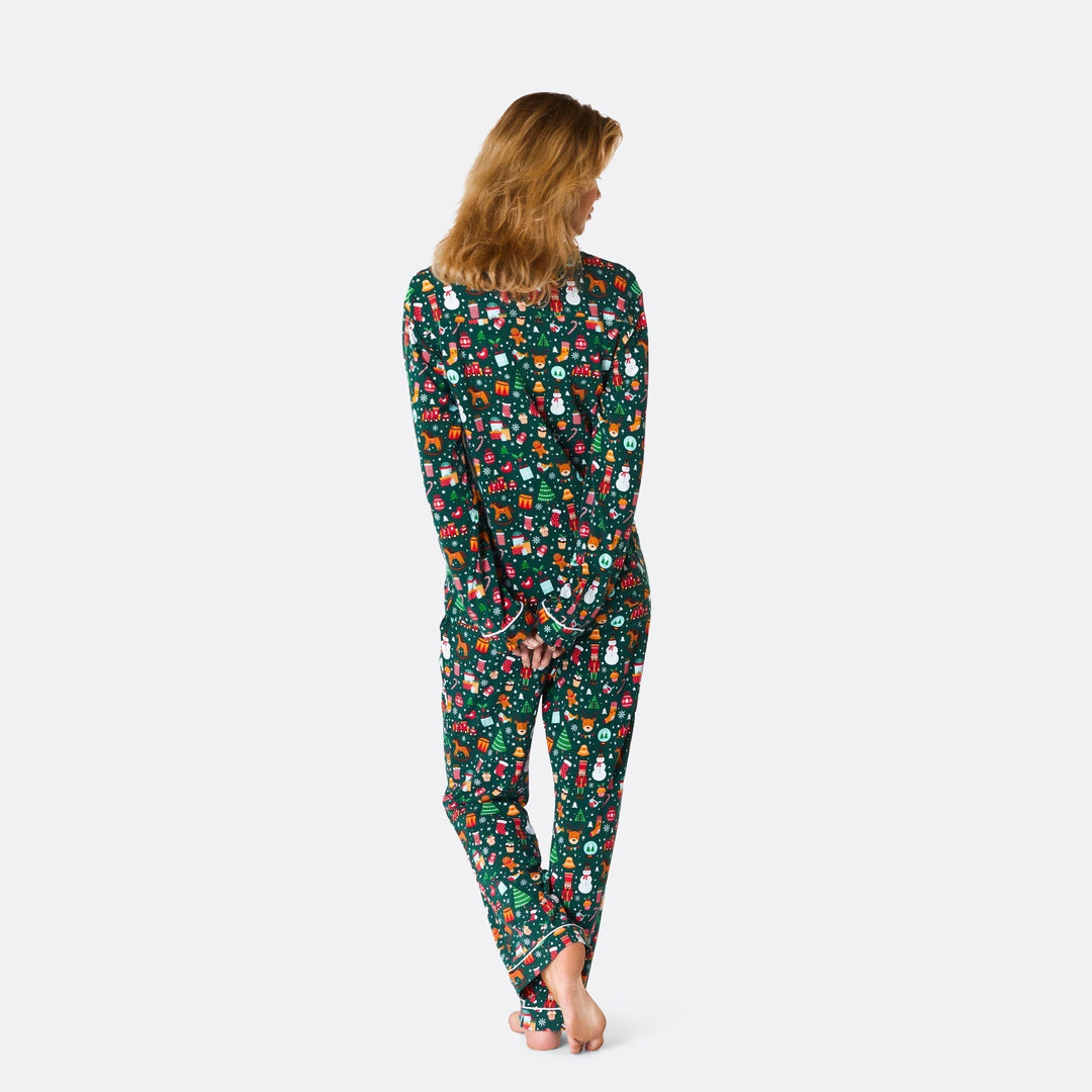 Women's Green Christmas Dream Collared Christmas Pyjamas