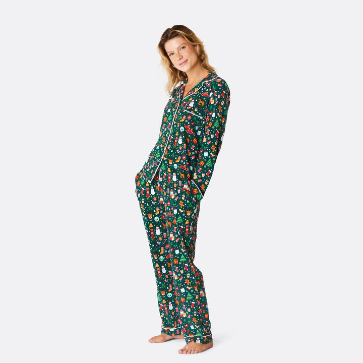 Women's Green Christmas Dream Collared Christmas Pyjamas