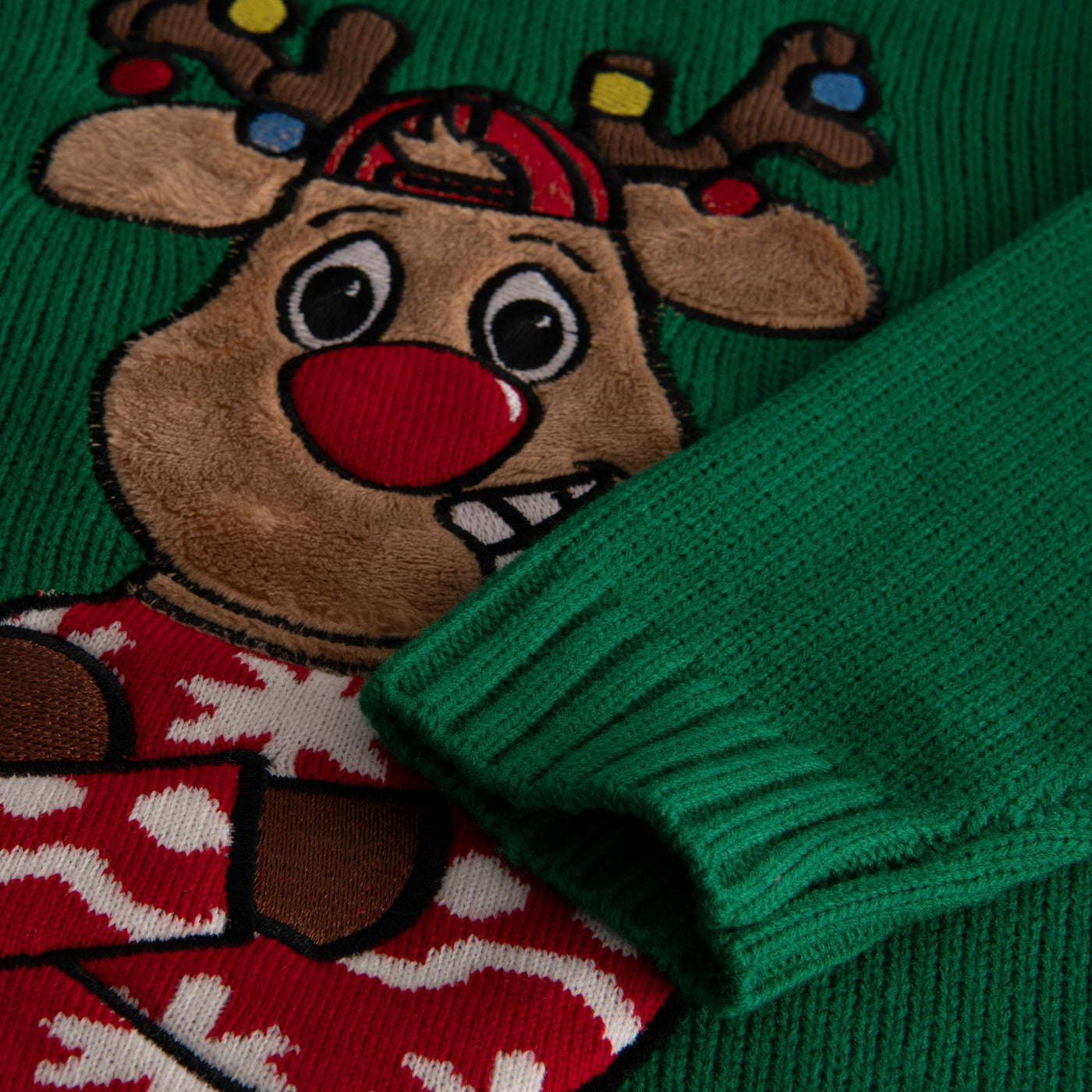 Kids' Green Reindeer Christmas Sweater