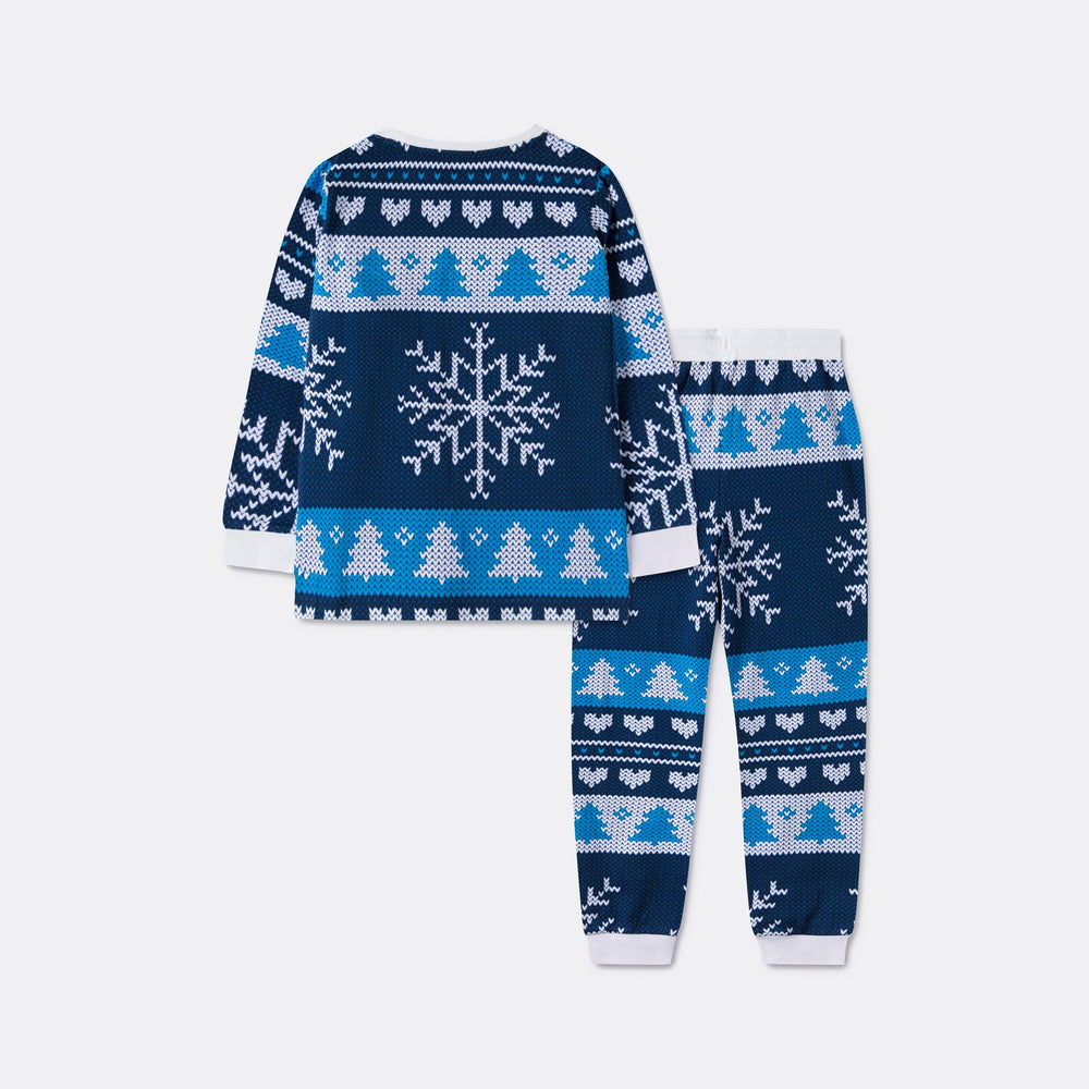 Kids' Blue Knit Print Christmas Pyjamas