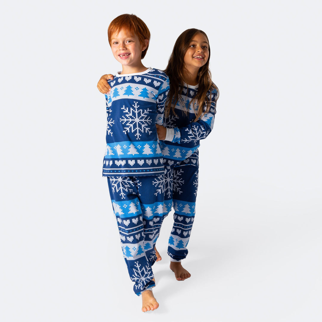 Kids' Blue Knit Print Christmas Pyjamas