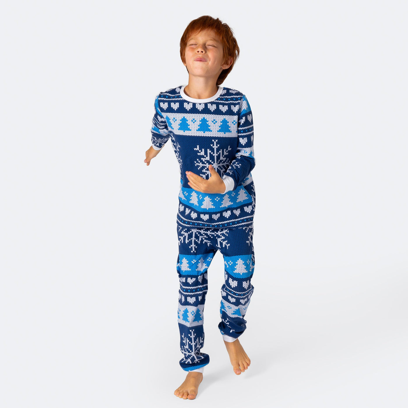 Kids' Blue Knit Print Christmas Pyjamas
