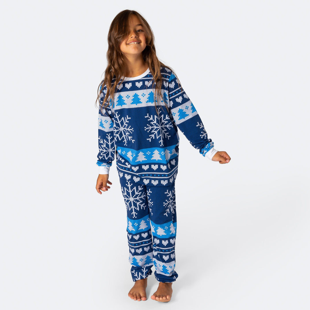 Kids' Blue Knit Print Christmas Pyjamas