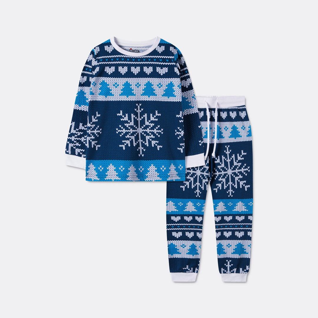 Kids' Blue Knit Print Christmas Pyjamas