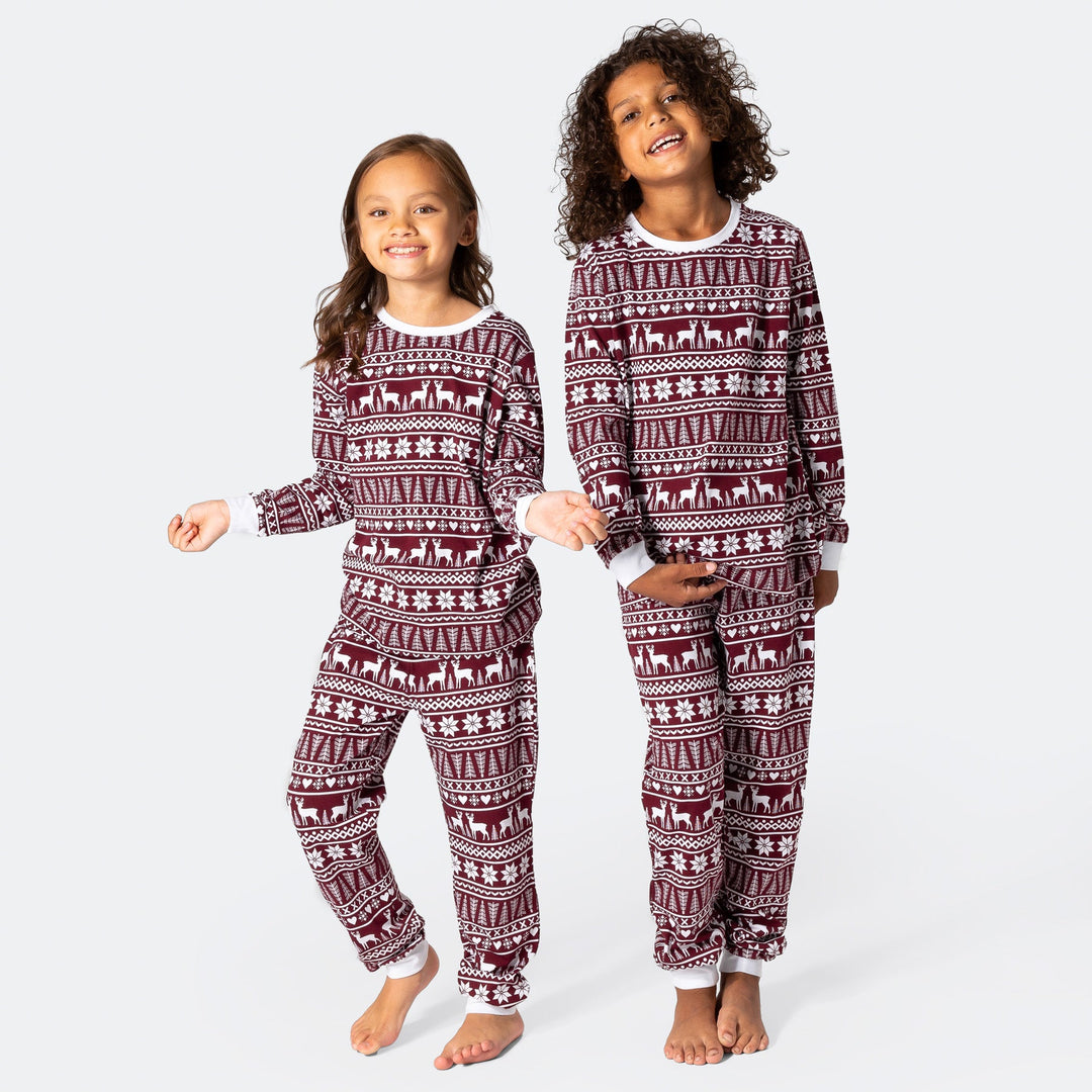 Kids' Burgundy Winter Pattern Pyjamas