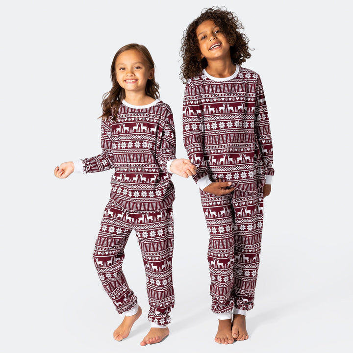 Kids' Burgundy Winter Pattern Pyjamas