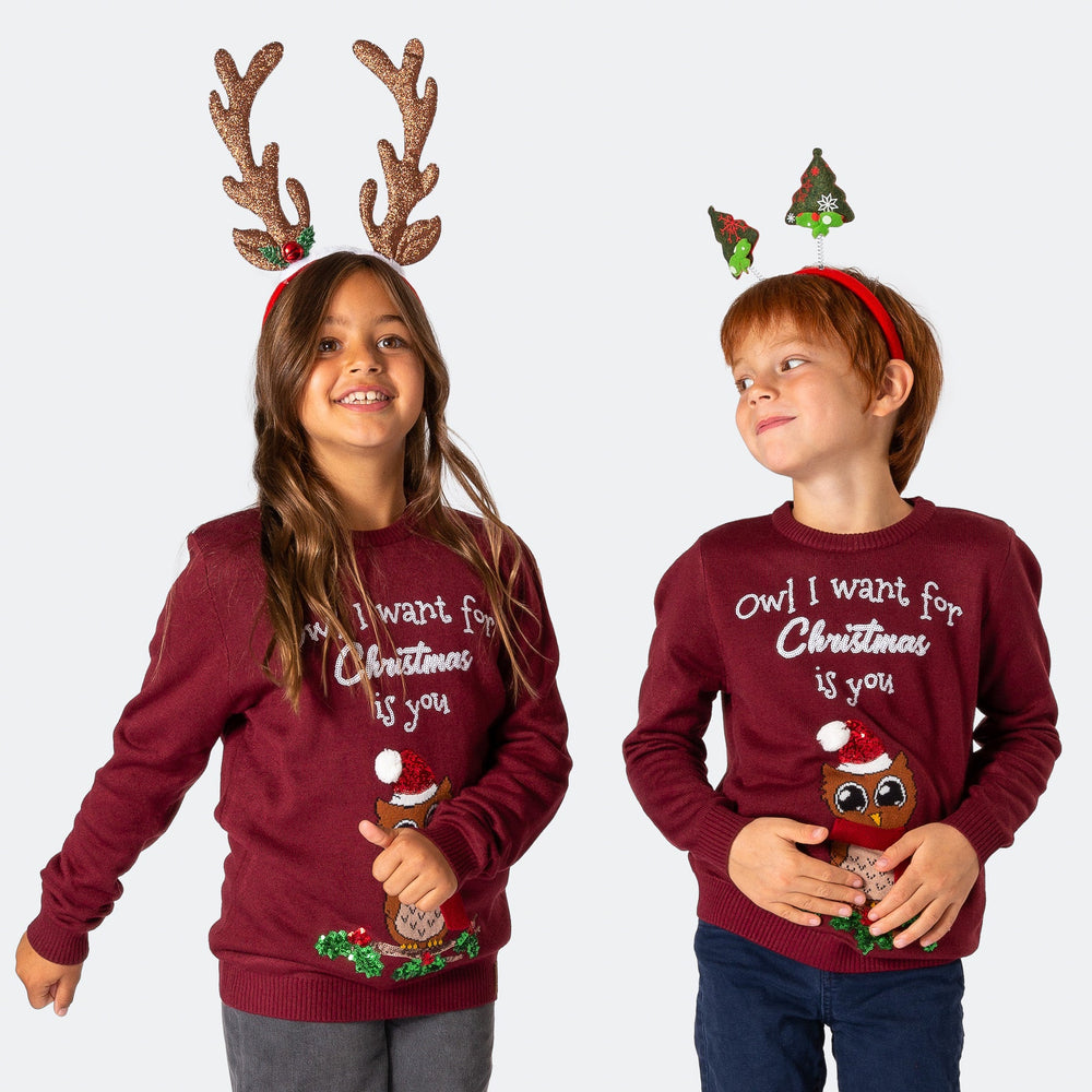 Kids' Owl I Want Christmas Sweater