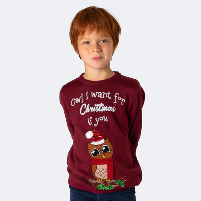 Kids' Owl I Want Christmas Sweater
