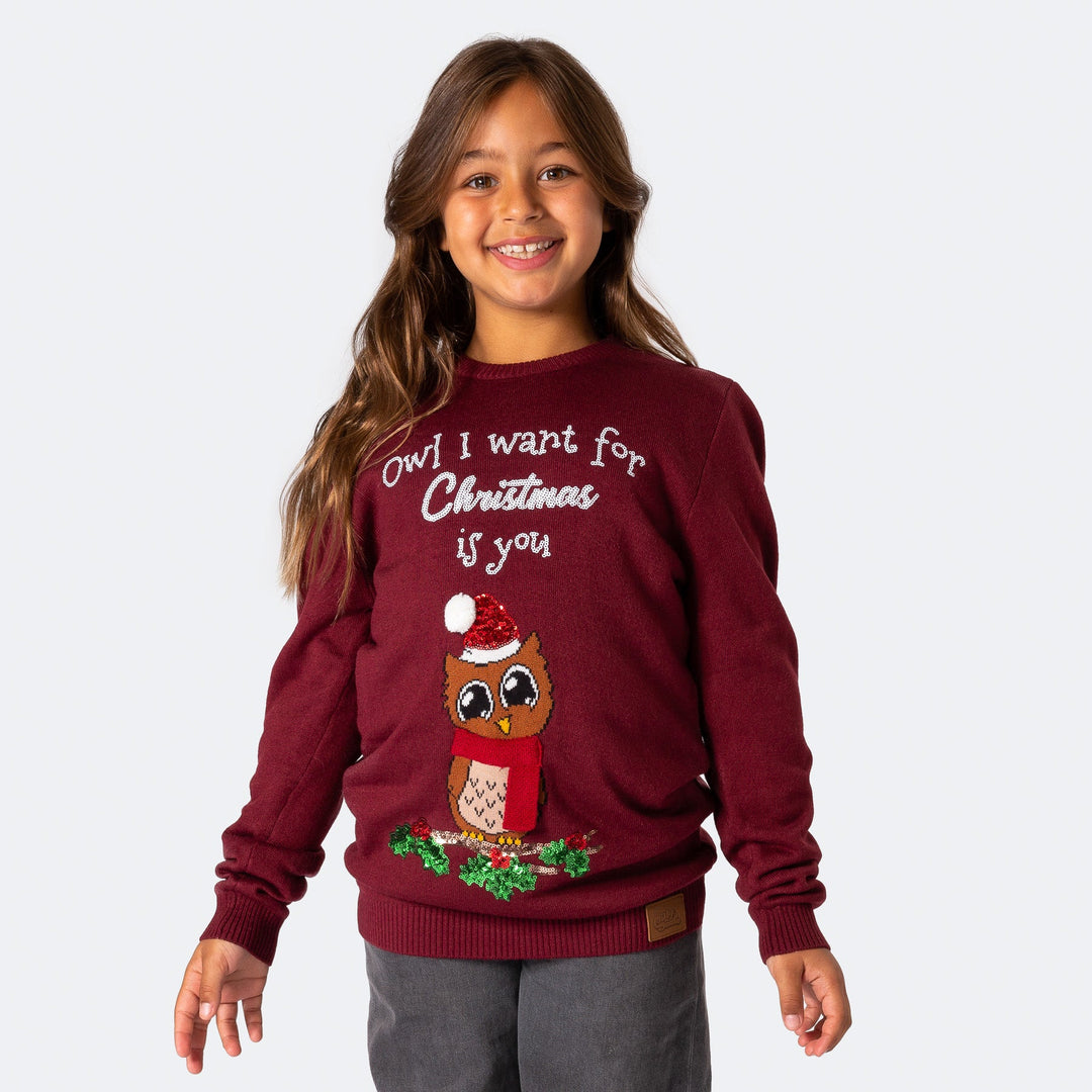 Kids' Owl I Want Christmas Sweater