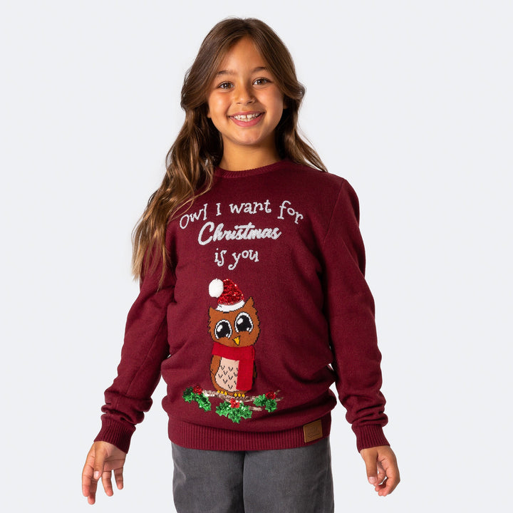 Kids' Owl I Want Christmas Sweater