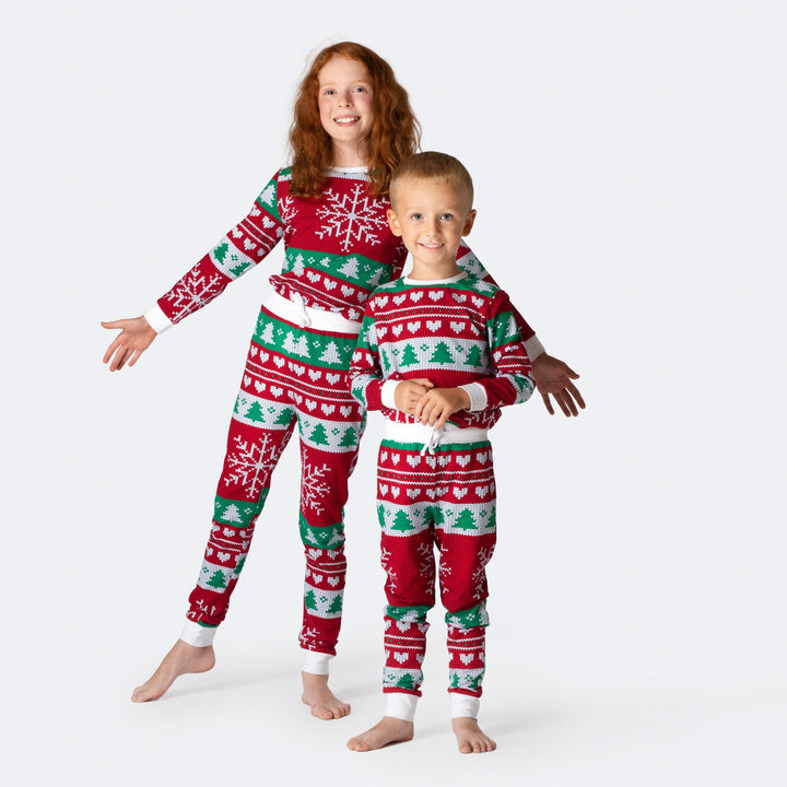 Kids' Red Knit Print Christmas Pyjamas