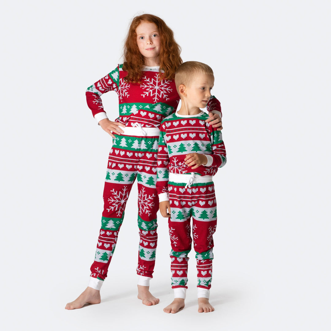 Kids' Red Knit Print Christmas Pyjamas