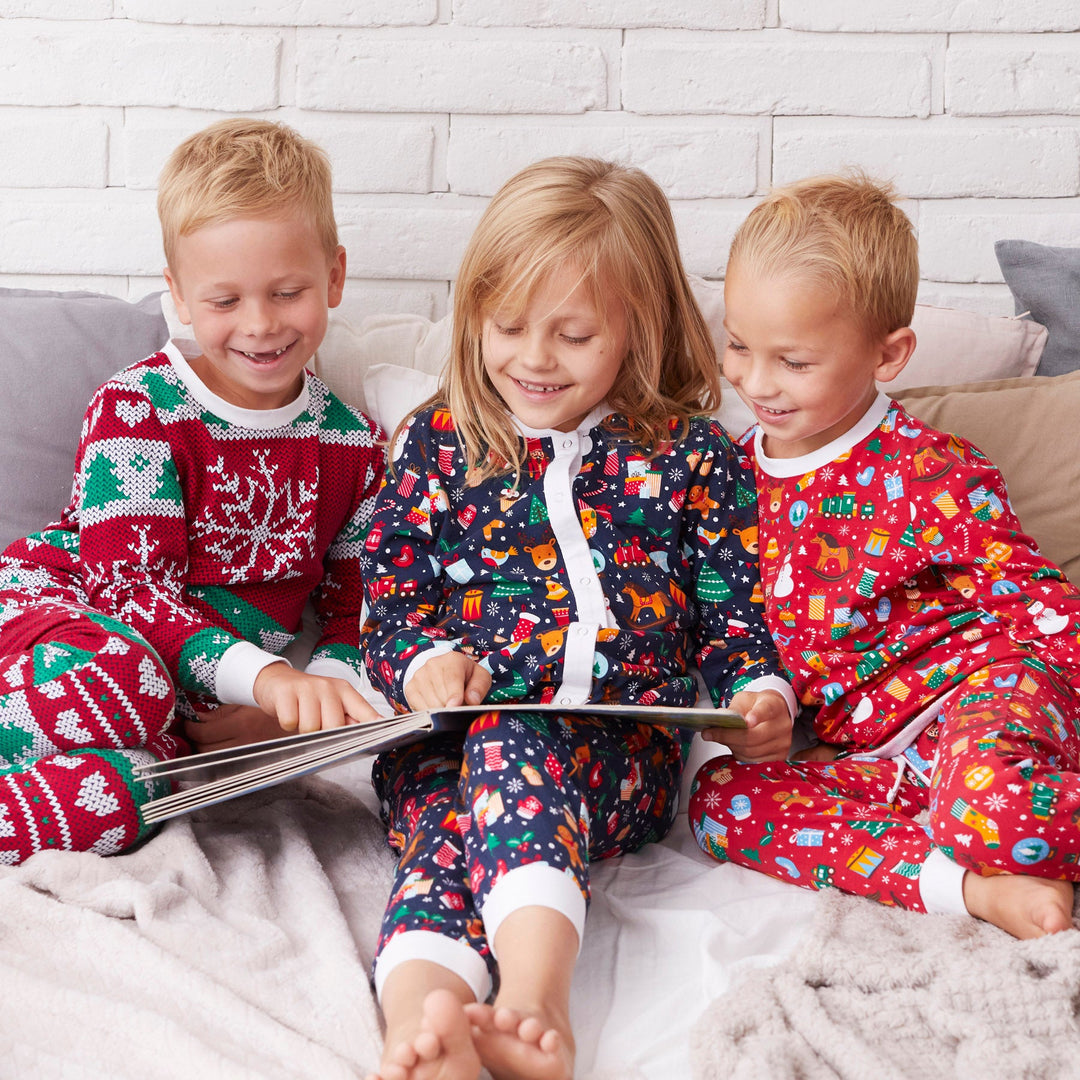 Kids' Red Knit Print Overall Christmas Pyjamas Europe's largest
