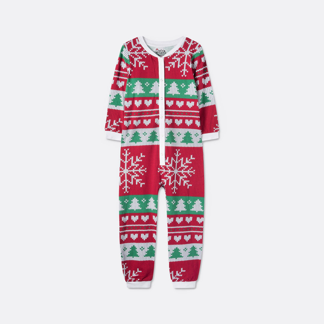 Kids' Red Knit Print Overall Christmas Pyjamas