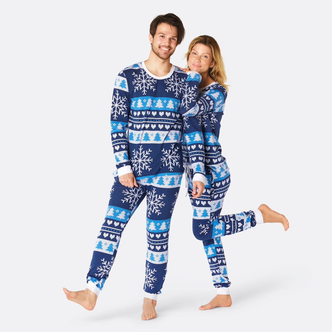 Men's Blue Knit Print Christmas Pyjamas