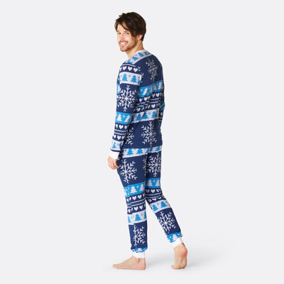 Men's Blue Knit Print Christmas Pyjamas
