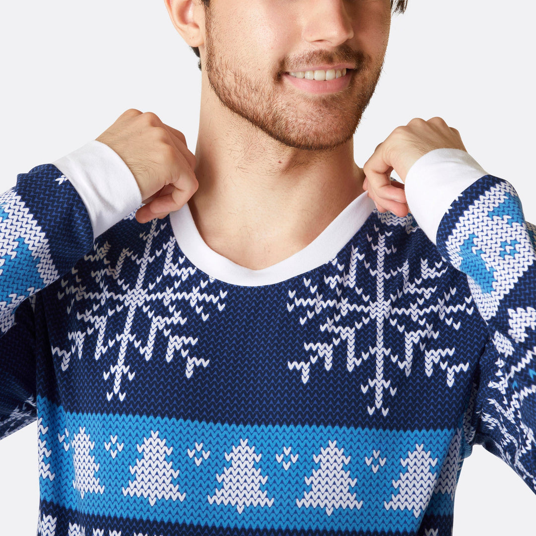 Men's Blue Knit Print Christmas Pyjamas