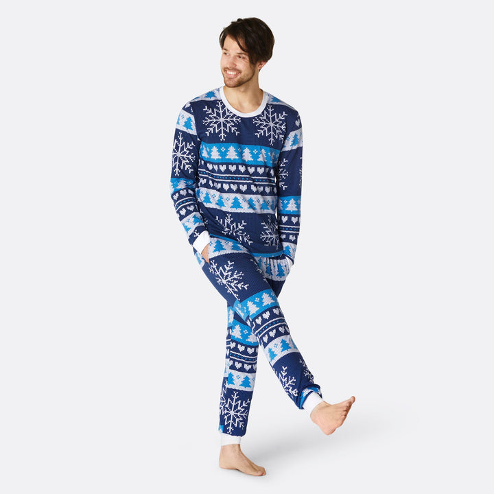 Men's Blue Knit Print Christmas Pyjamas