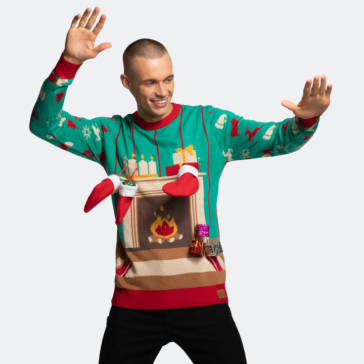 Men's Fireplace Christmas Sweater