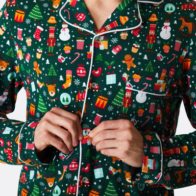 Men's Green Christmas Dream Collared Christmas Pyjamas
