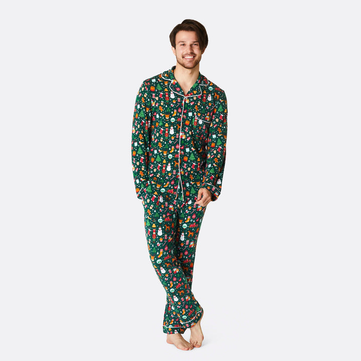 Men's Green Christmas Dream Collared Christmas Pyjamas