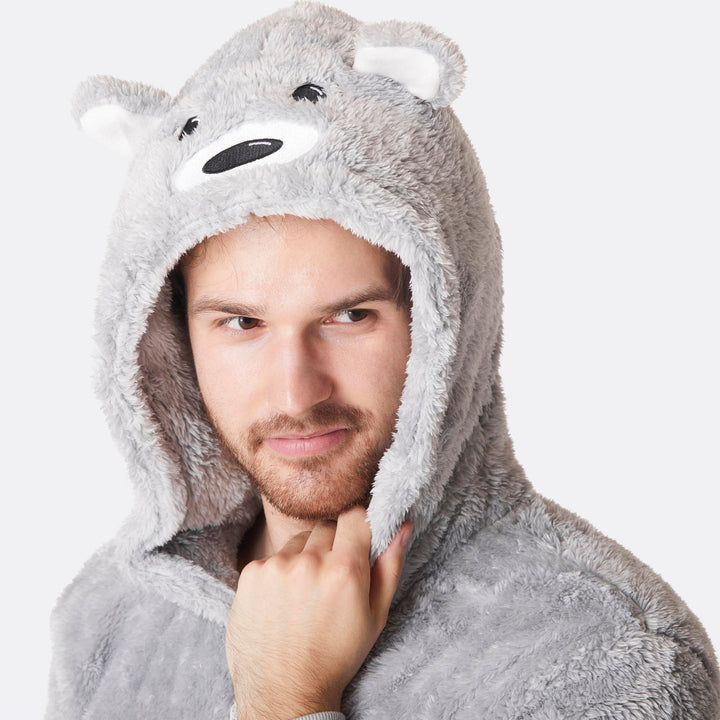 Men's Grey Teddy Bear Onesie