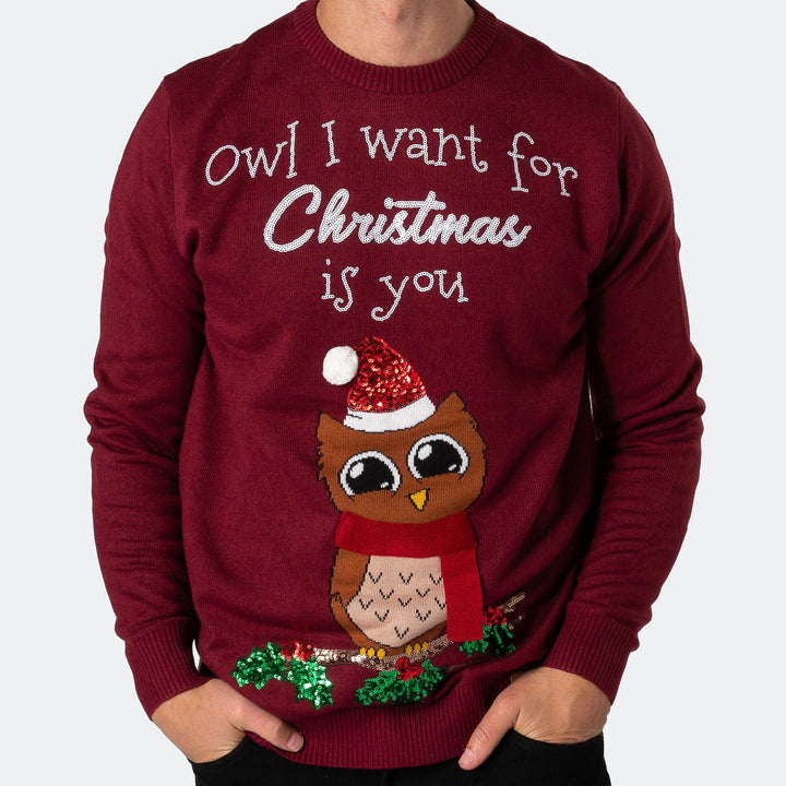Men's Owl I Want For Christmas Christmas Sweater