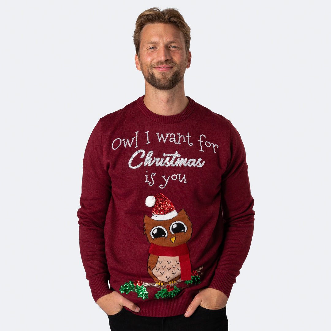 Men's Owl I Want For Christmas Christmas Sweater