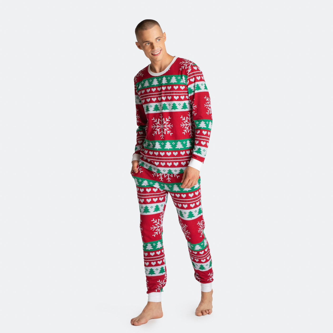 Men's Red Knit Print Christmas Pyjamas