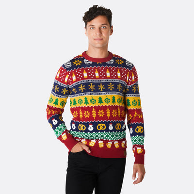 Men's Striped Beer Christmas Sweater